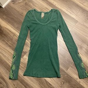 Free People Green detailed long sleeve shirt